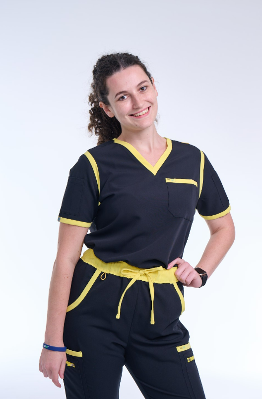 Women's Jet Black / Yellow V-Neck Scrub Top
