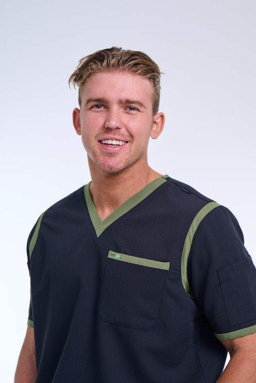 Men's Jet Black / Olive V-Neck Scrub Top