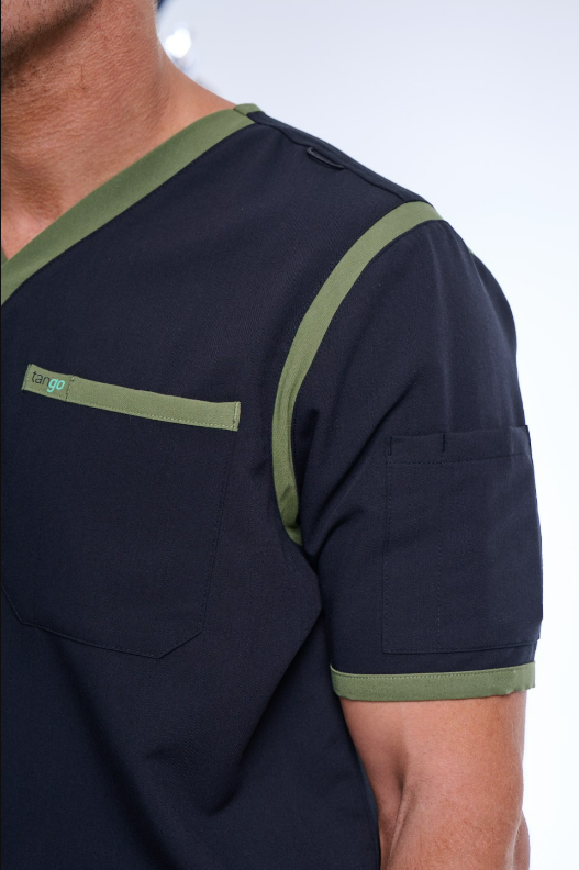 Men's Jet Black / Olive V-Neck Scrub Top