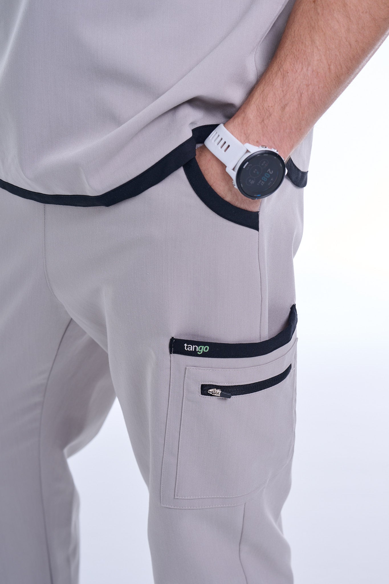 Men's Silver / Black Straight Scrub Pants