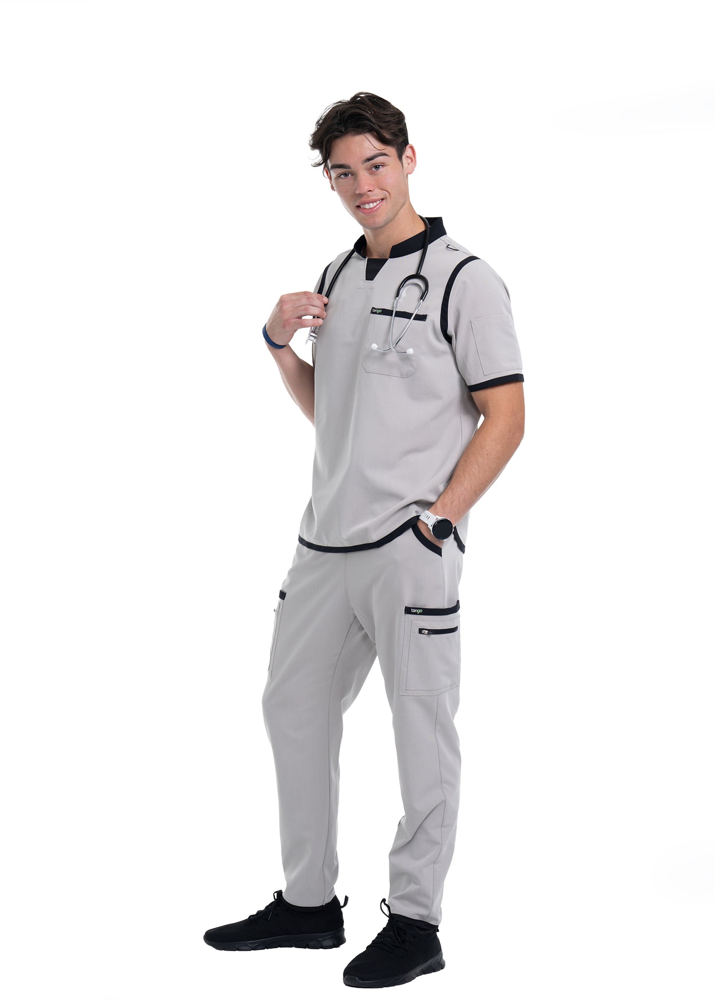 Men's Silver / Black Straight Scrub Pants