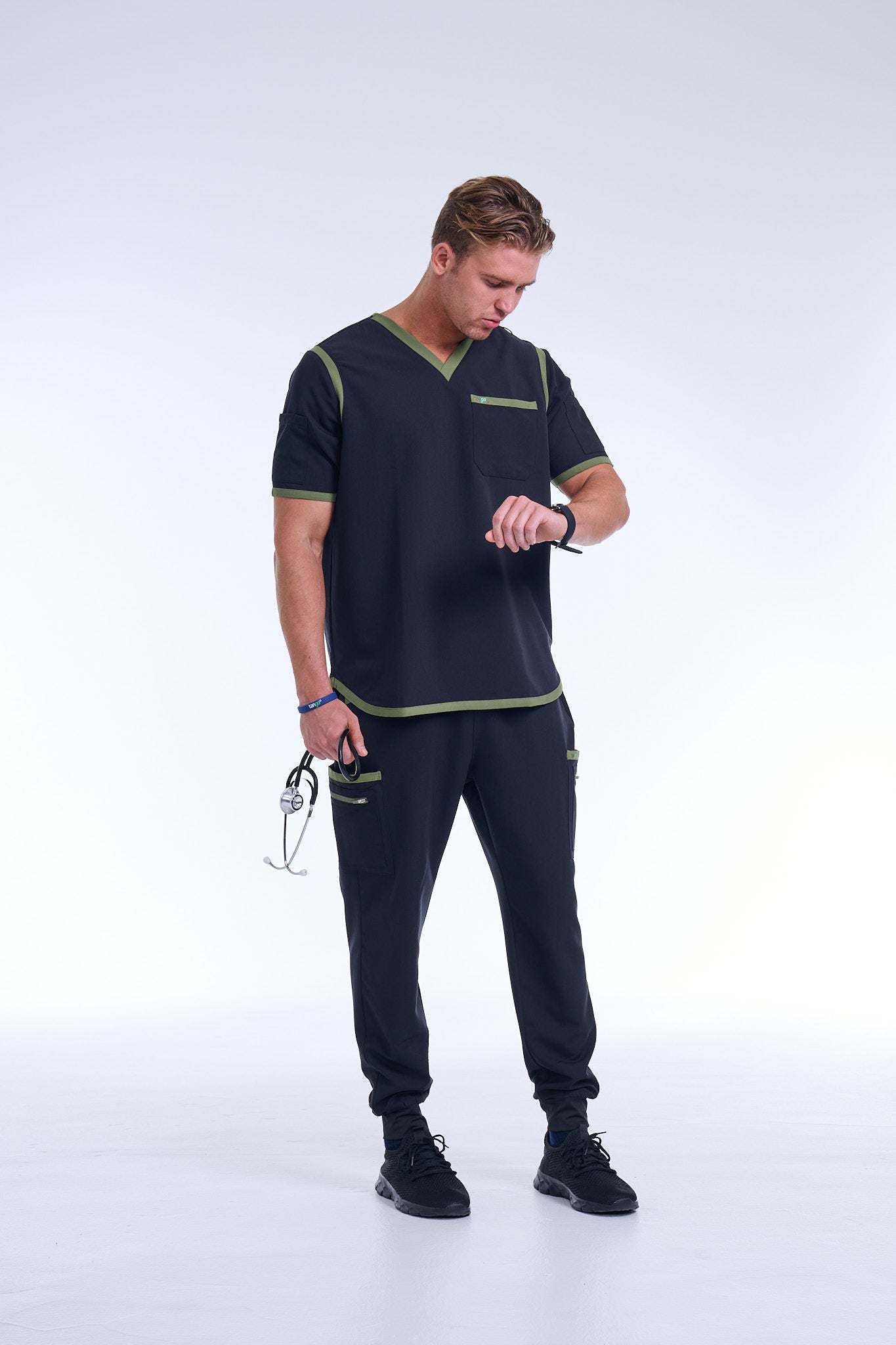 Men's Jet Black / Olive Jogger Scrub Pants