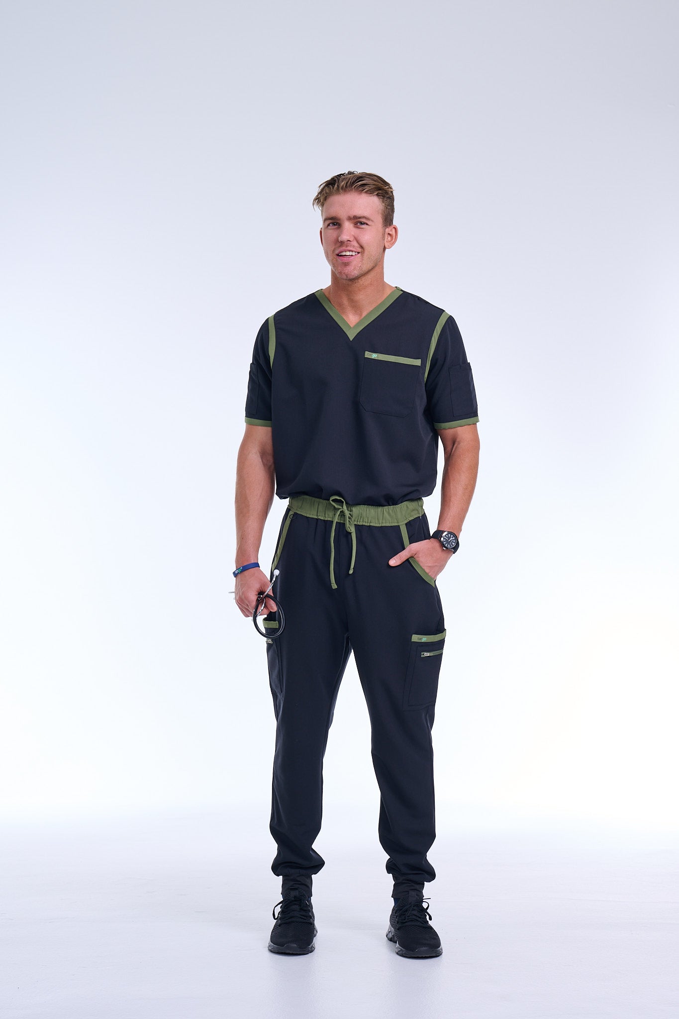 Men's Jet Black / Olive Jogger Scrub Pants