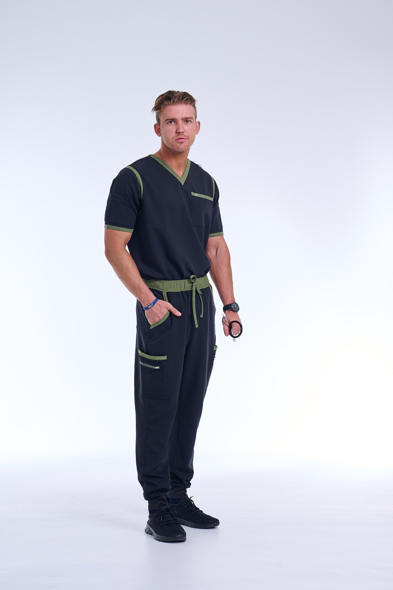 Men's Jet Black / Olive Jogger Scrub Pants