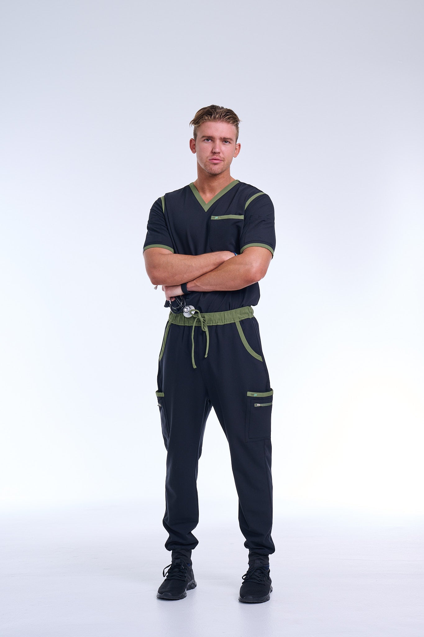 Men's Jet Black / Olive Jogger Scrub Pants