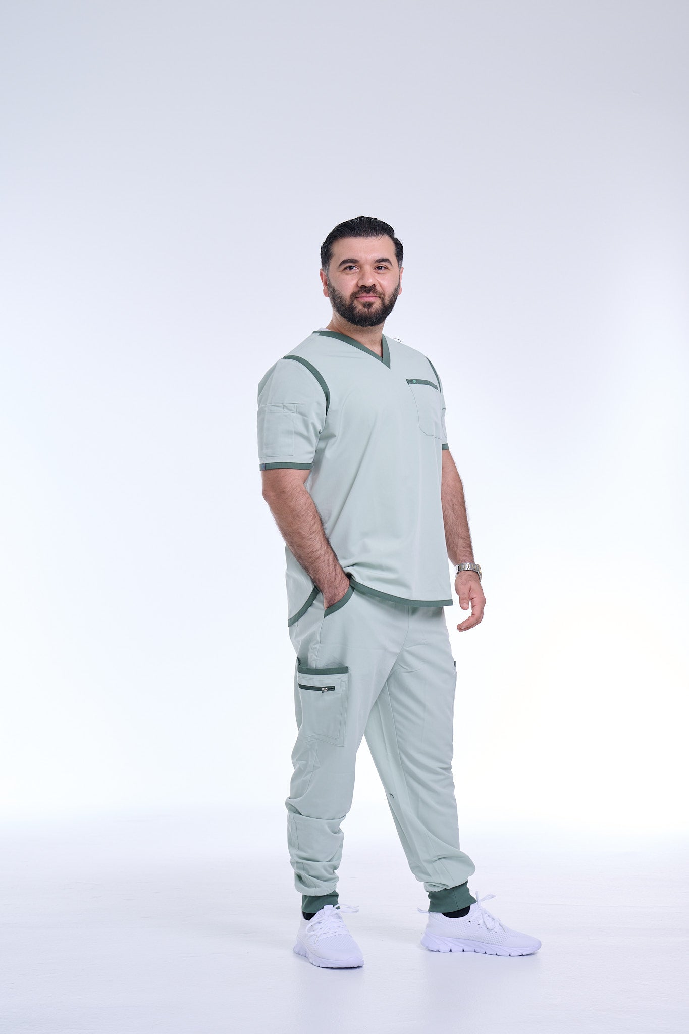 Men's Sea Green / Stone Jogger Scrub Pants