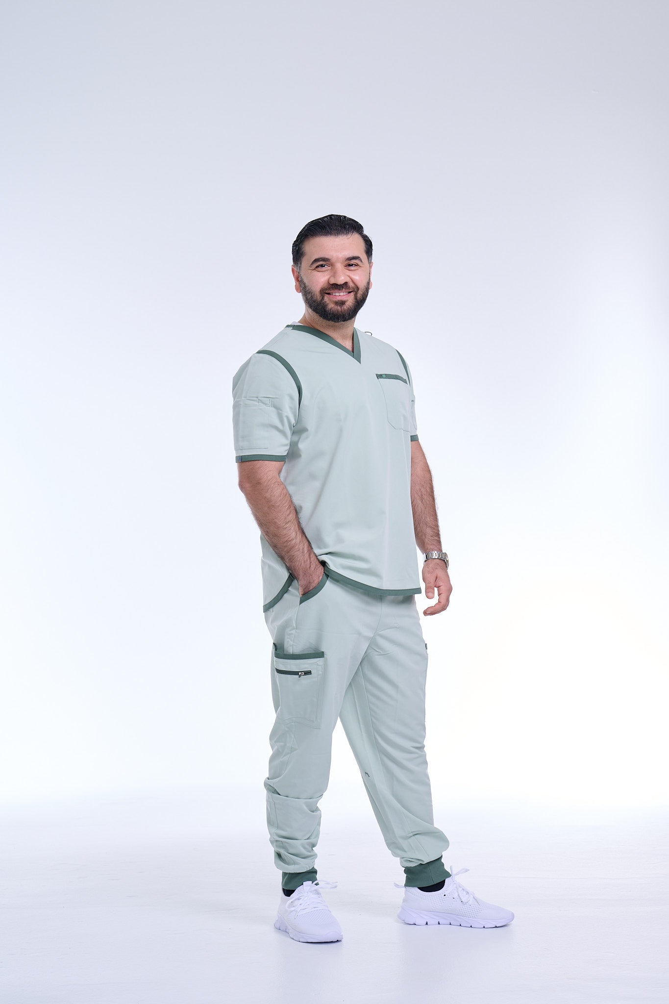 Men's Sea Green / Stone Jogger Scrub Pants