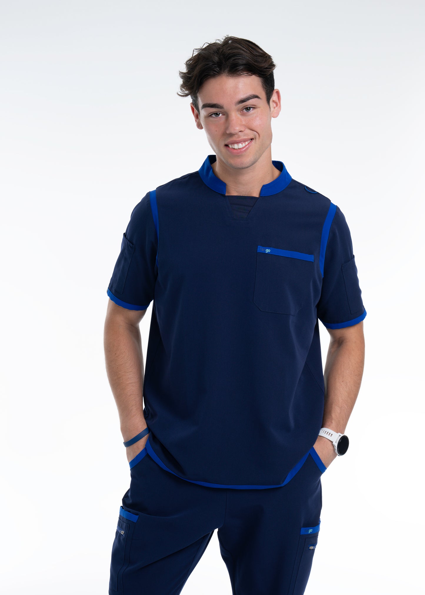 Men's Navy / Royal Blue C-Collar Scrub Top