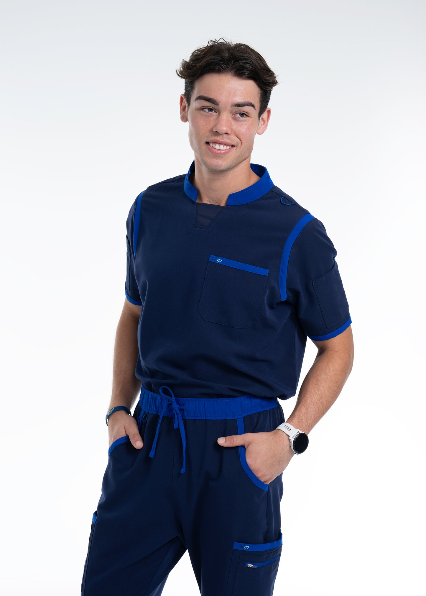 Men's Navy / Royal Blue C-Collar Scrub Top