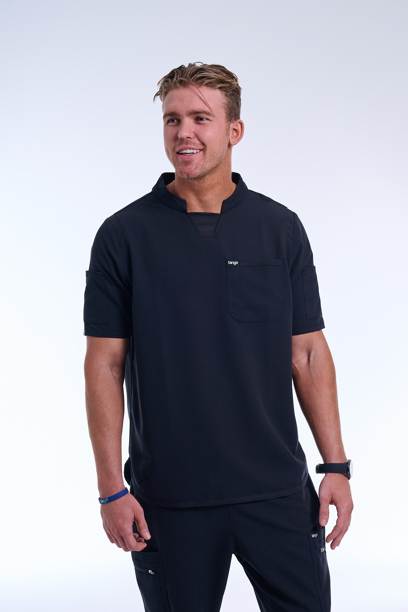 Men's Jet Black C-Collar Scrub Top