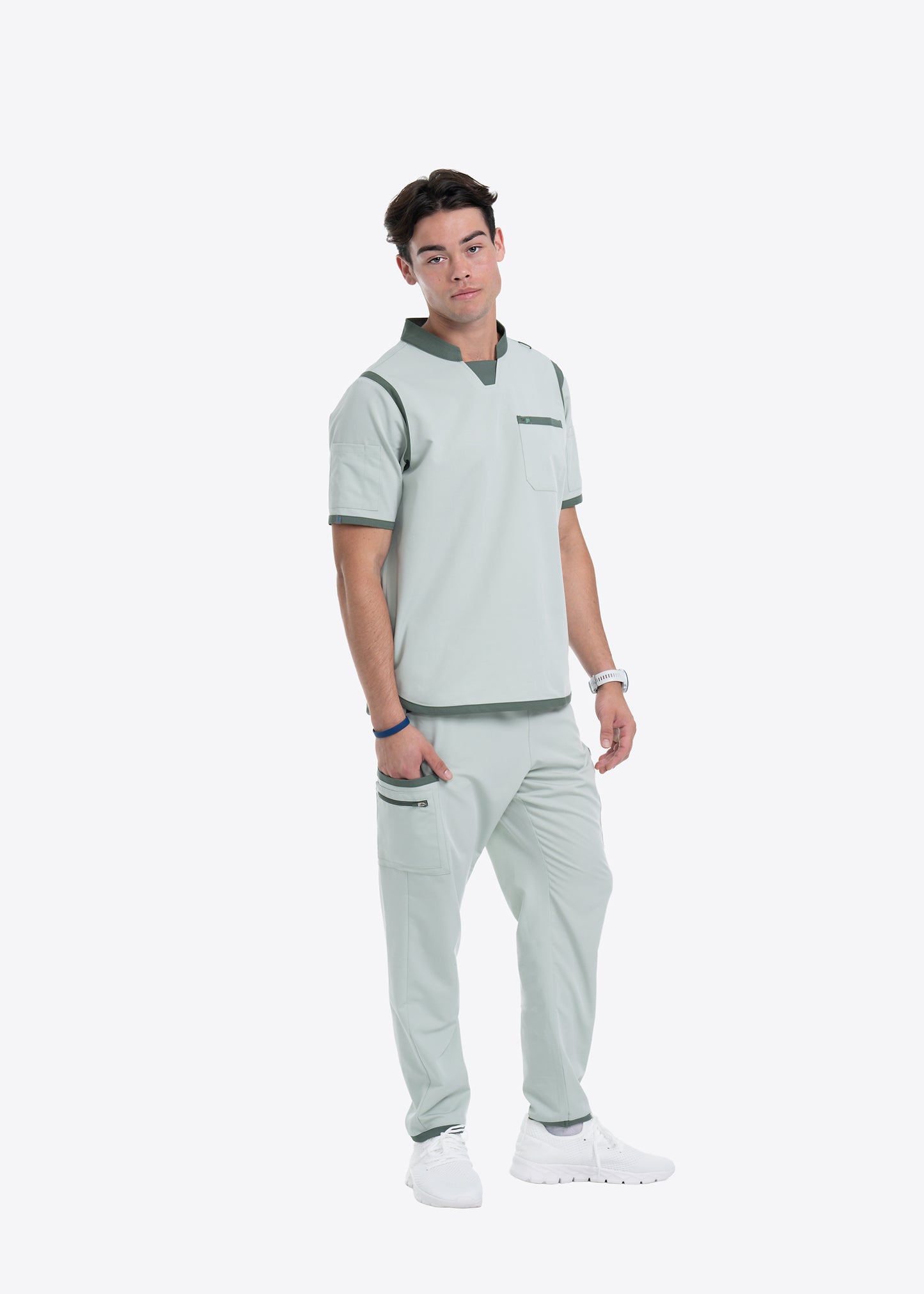 Men's Sea Green C-Collar Scrub Top