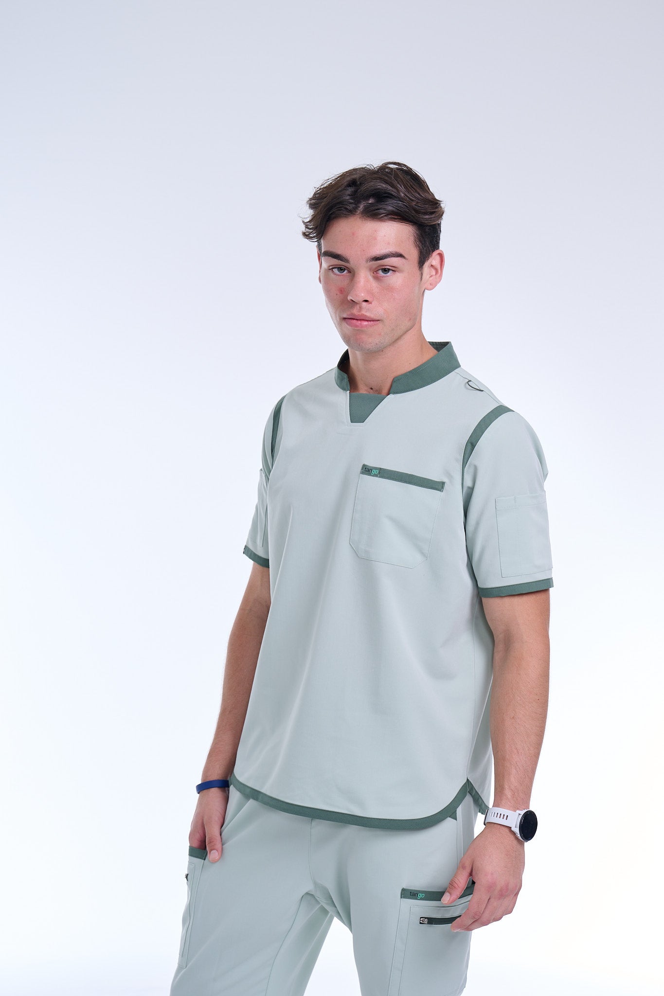 Men's Sea Green C-Collar Scrub Top