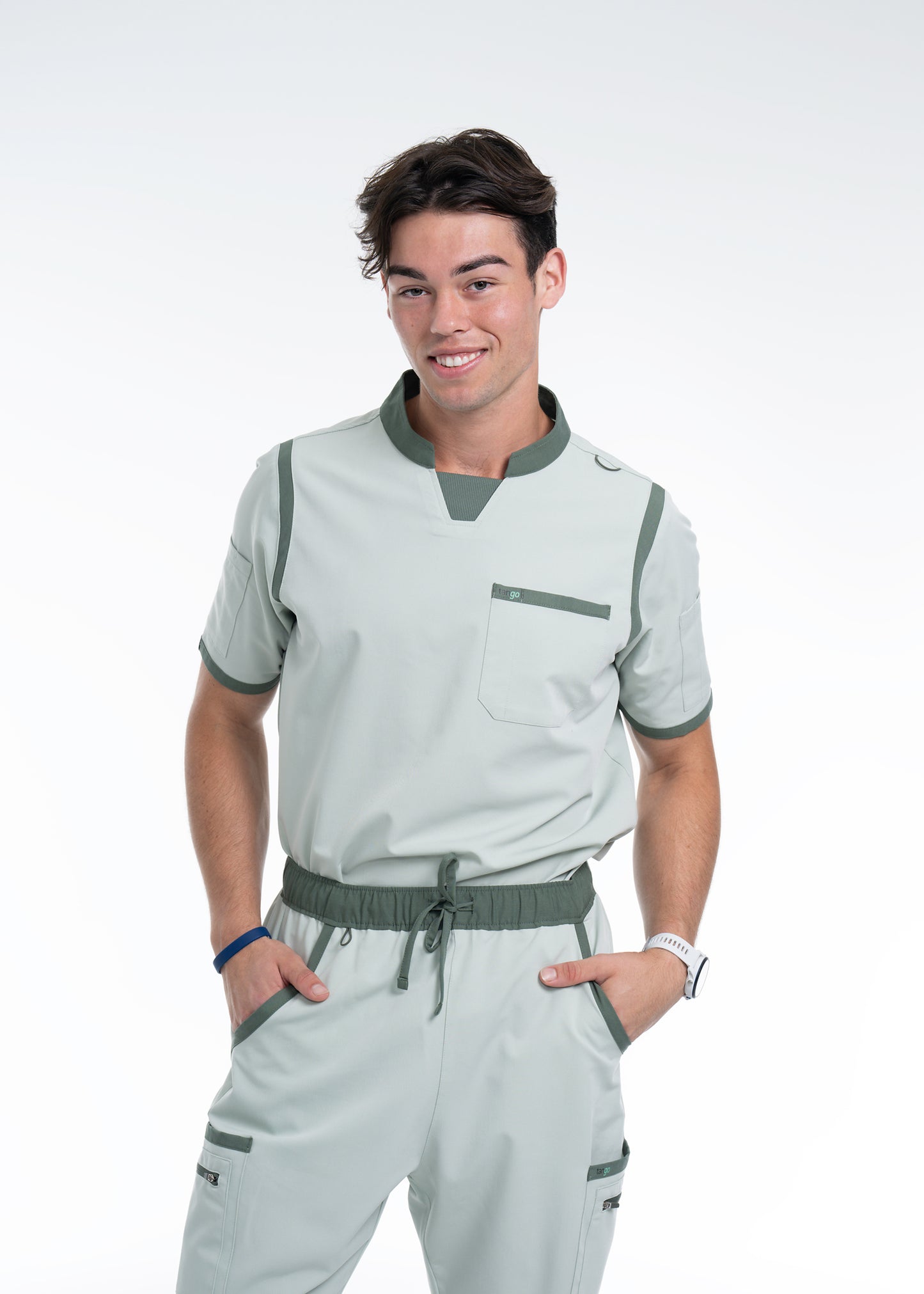 Men's Sea Green C-Collar Scrub Top
