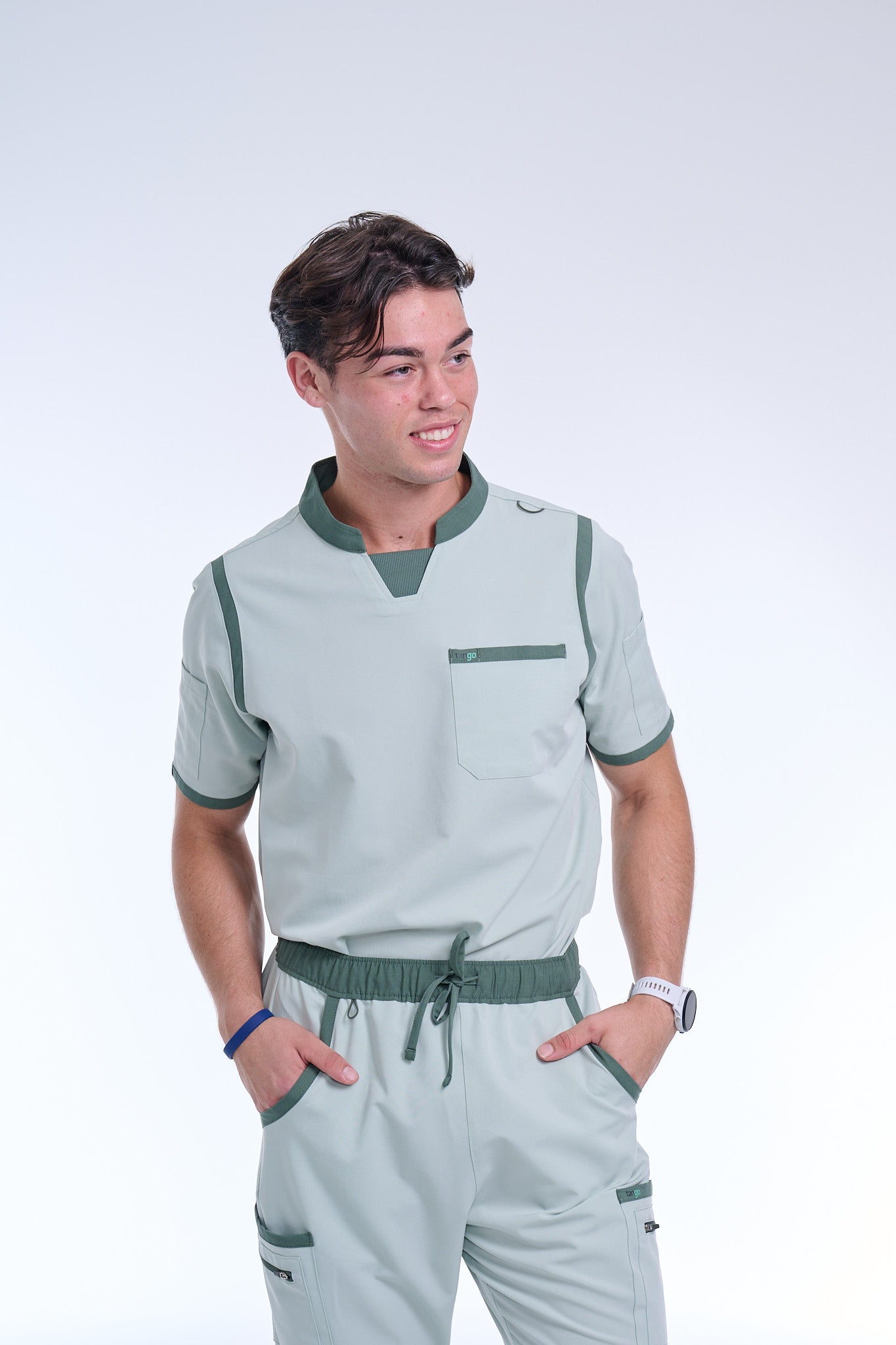 Men's Sea Green C-Collar Scrub Top