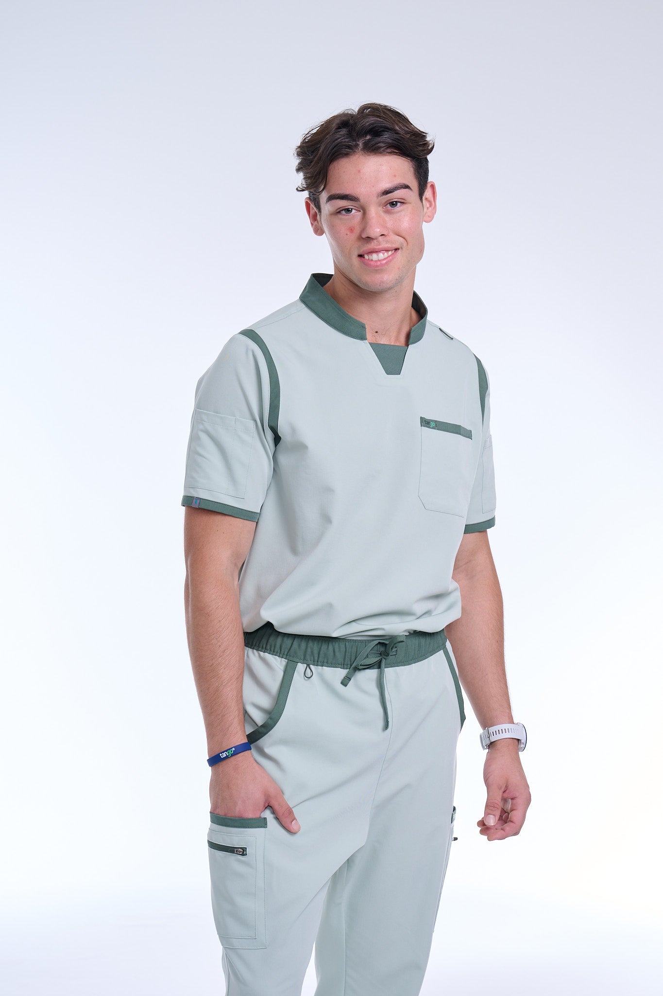Men's Sea Green C-Collar Scrub Top