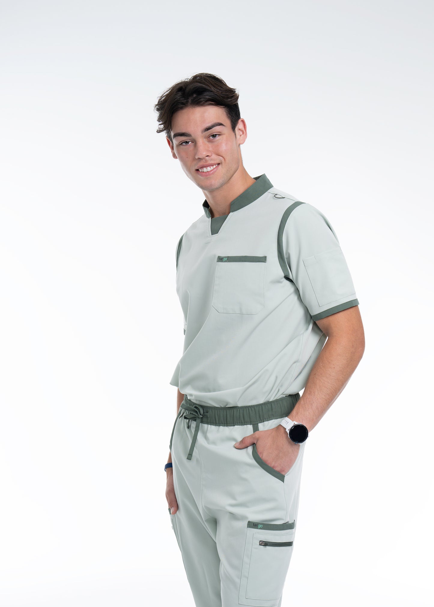 Men's Sea Green C-Collar Scrub Top