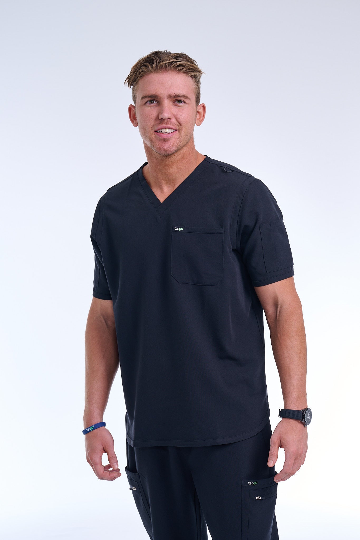 Men's Jet Black V-Neck Scrub Top