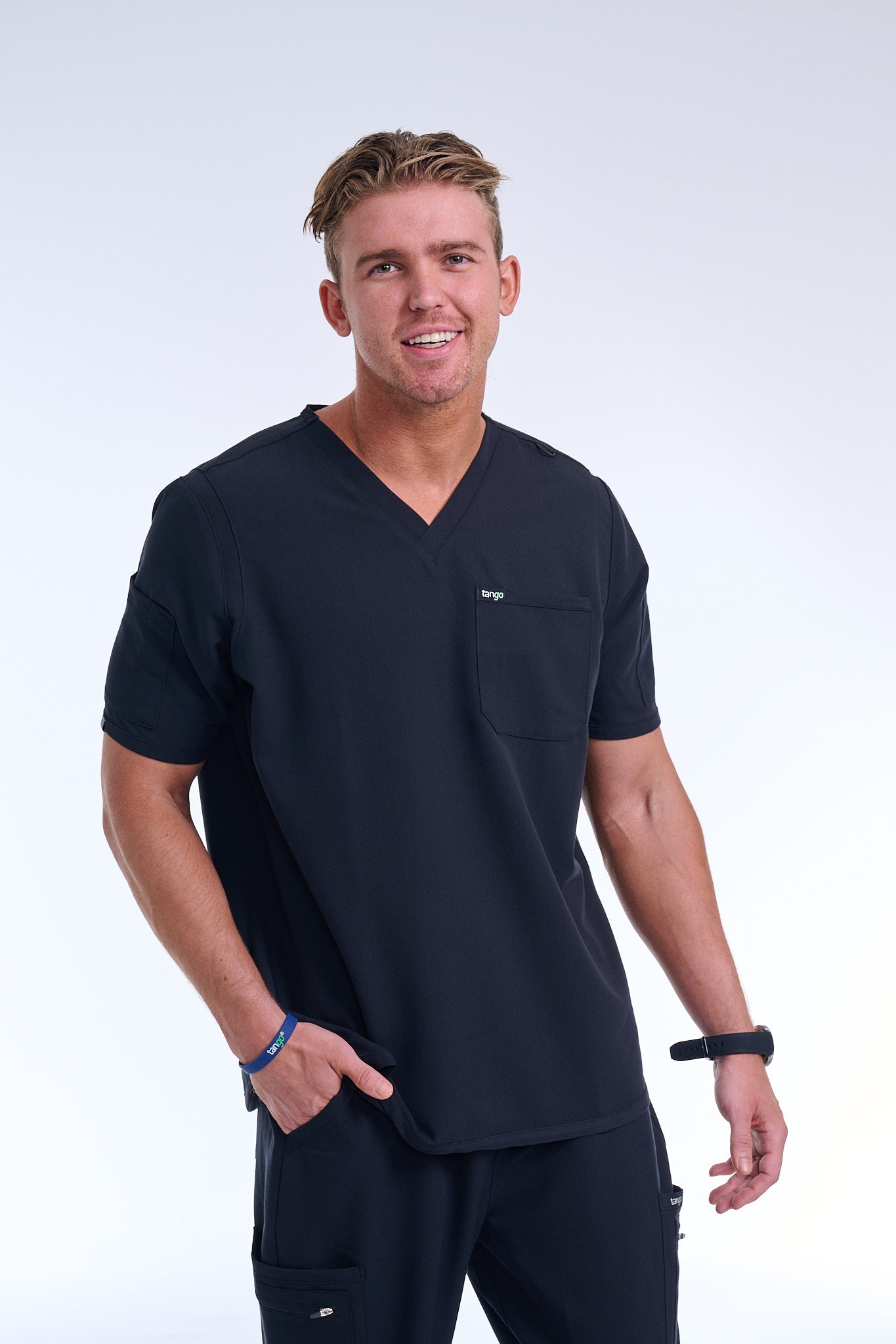 Men's Jet Black V-Neck Scrub Top