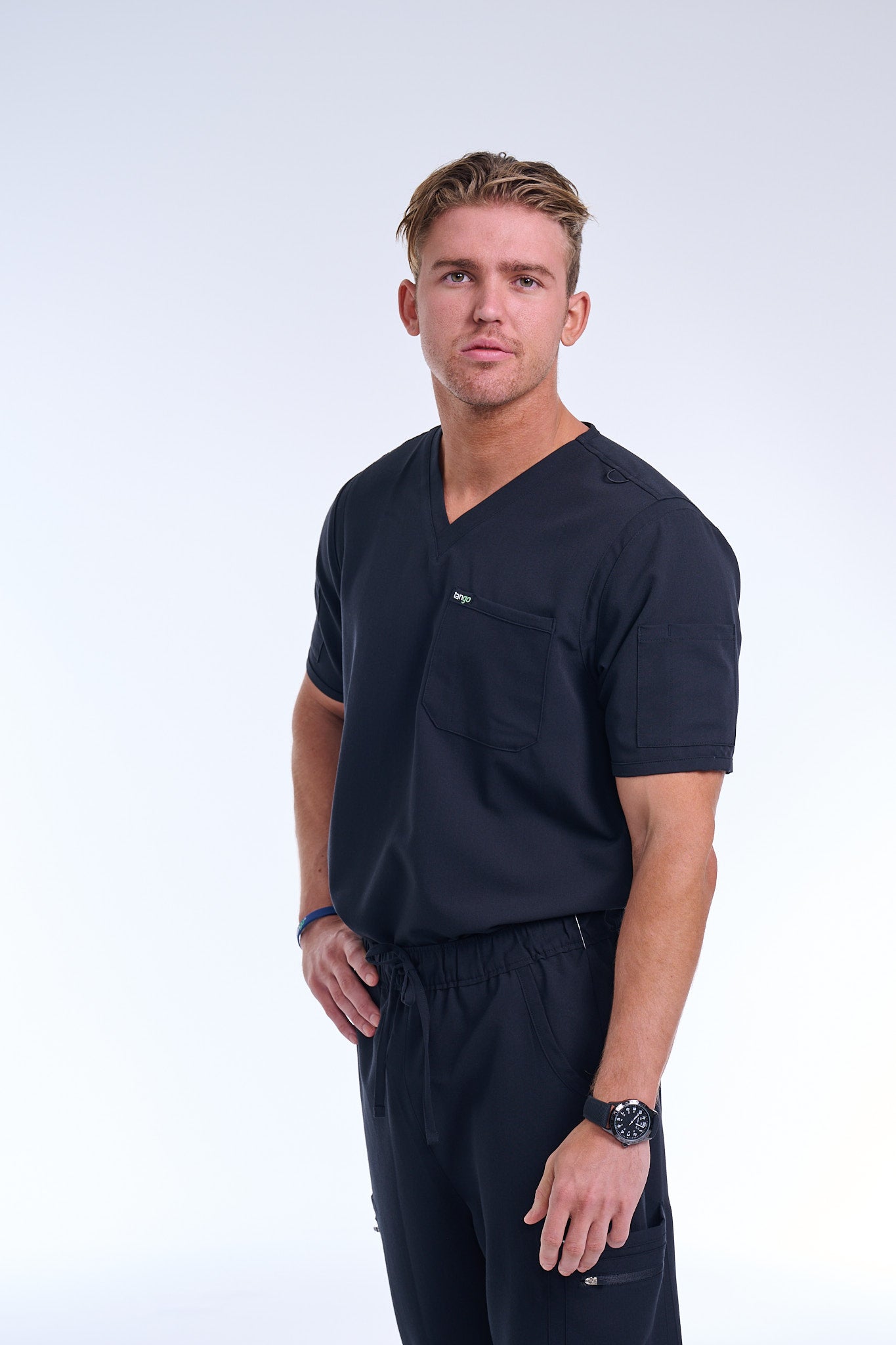 Men's Jet Black V-Neck Scrub Top