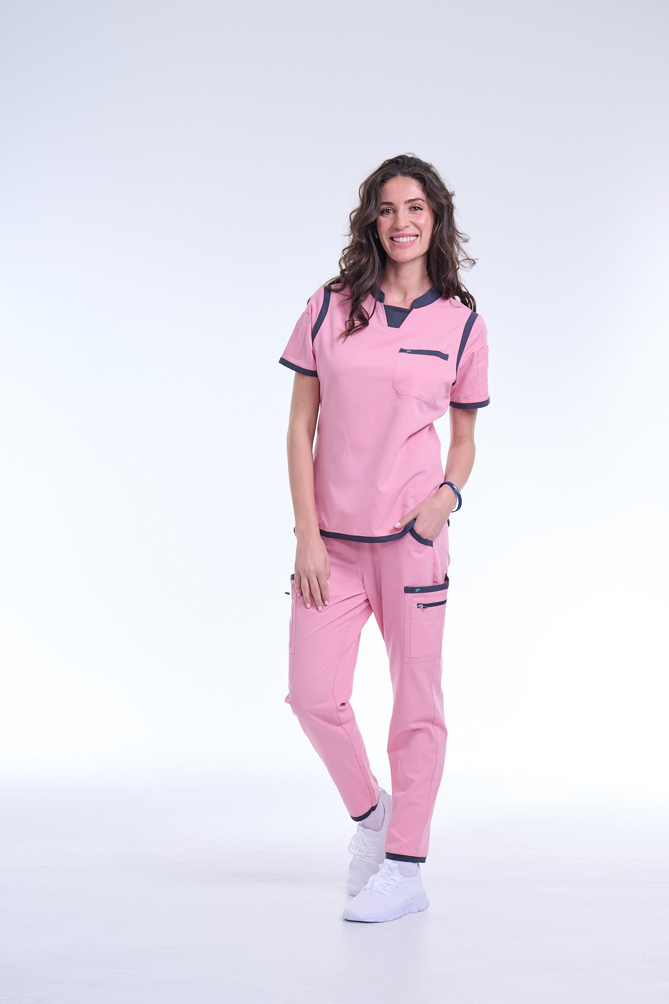 Women's Pink / Grey Straight Scrub Pants