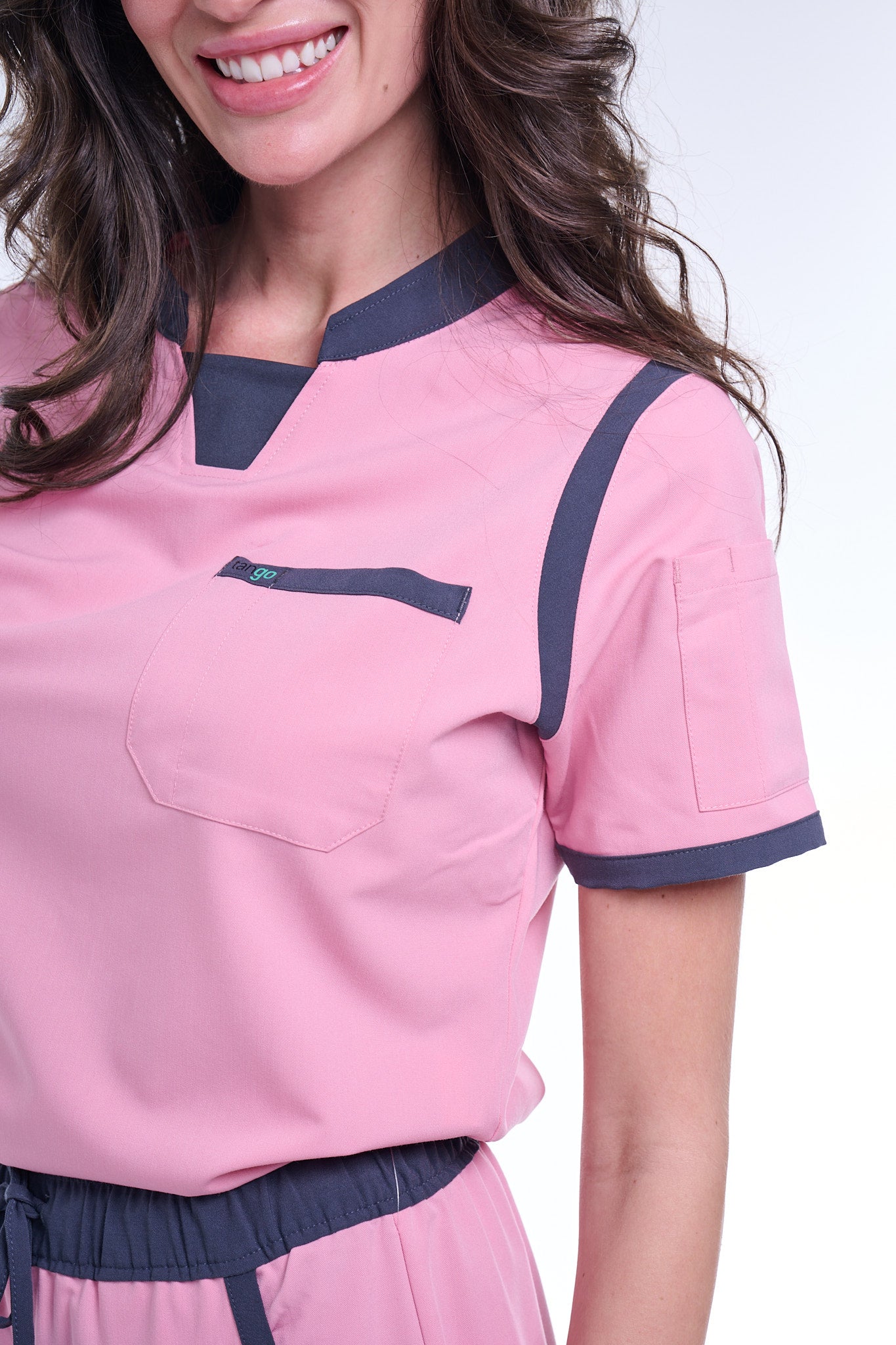 Women's Pink / Grey C-Collar Scrub Top
