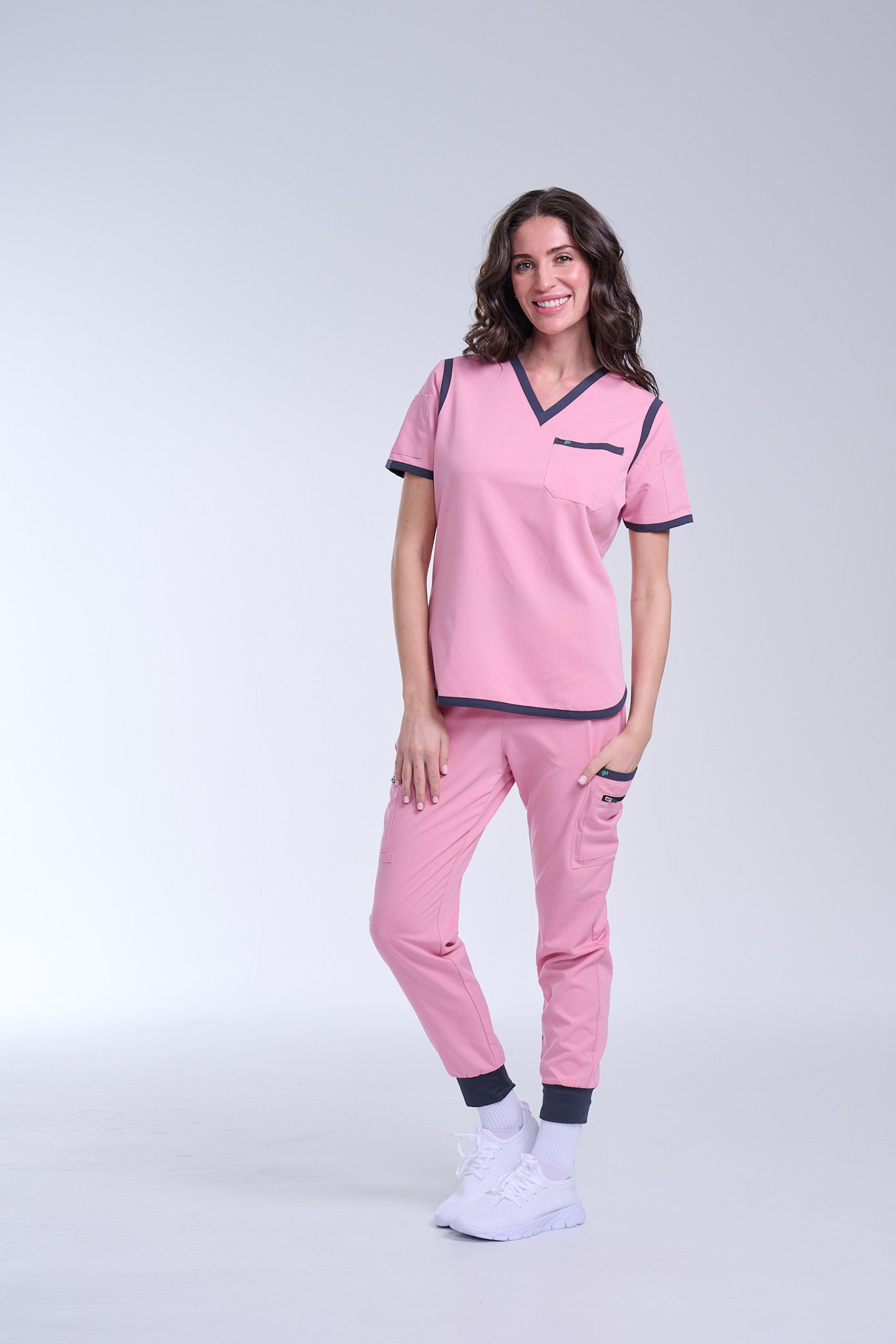 Women's Pink / Grey V-Neck Scrub Top