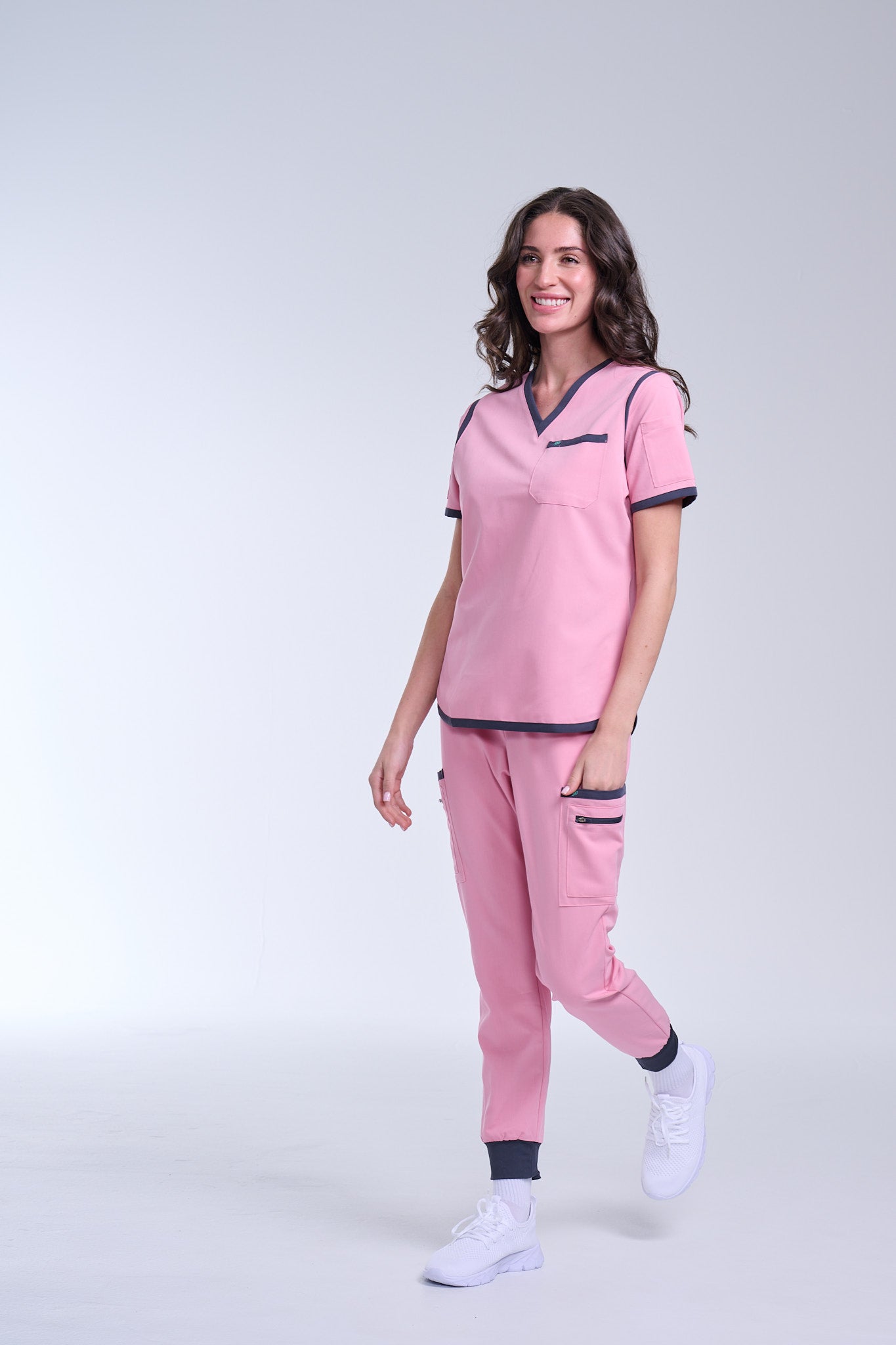 Women's Pink / Grey Jogger Scrub Pants