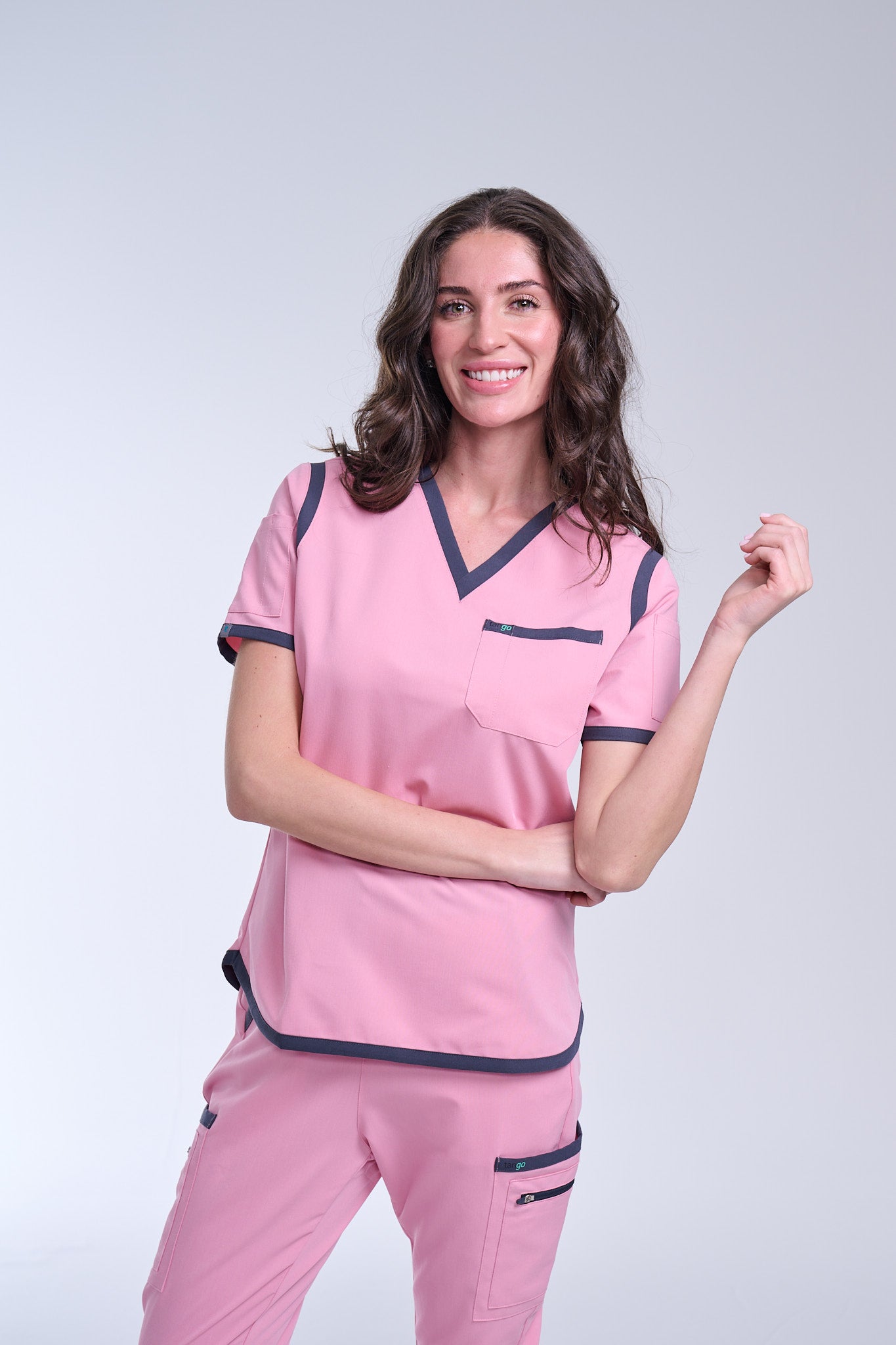 Women's Pink / Grey V-Neck Scrub Top