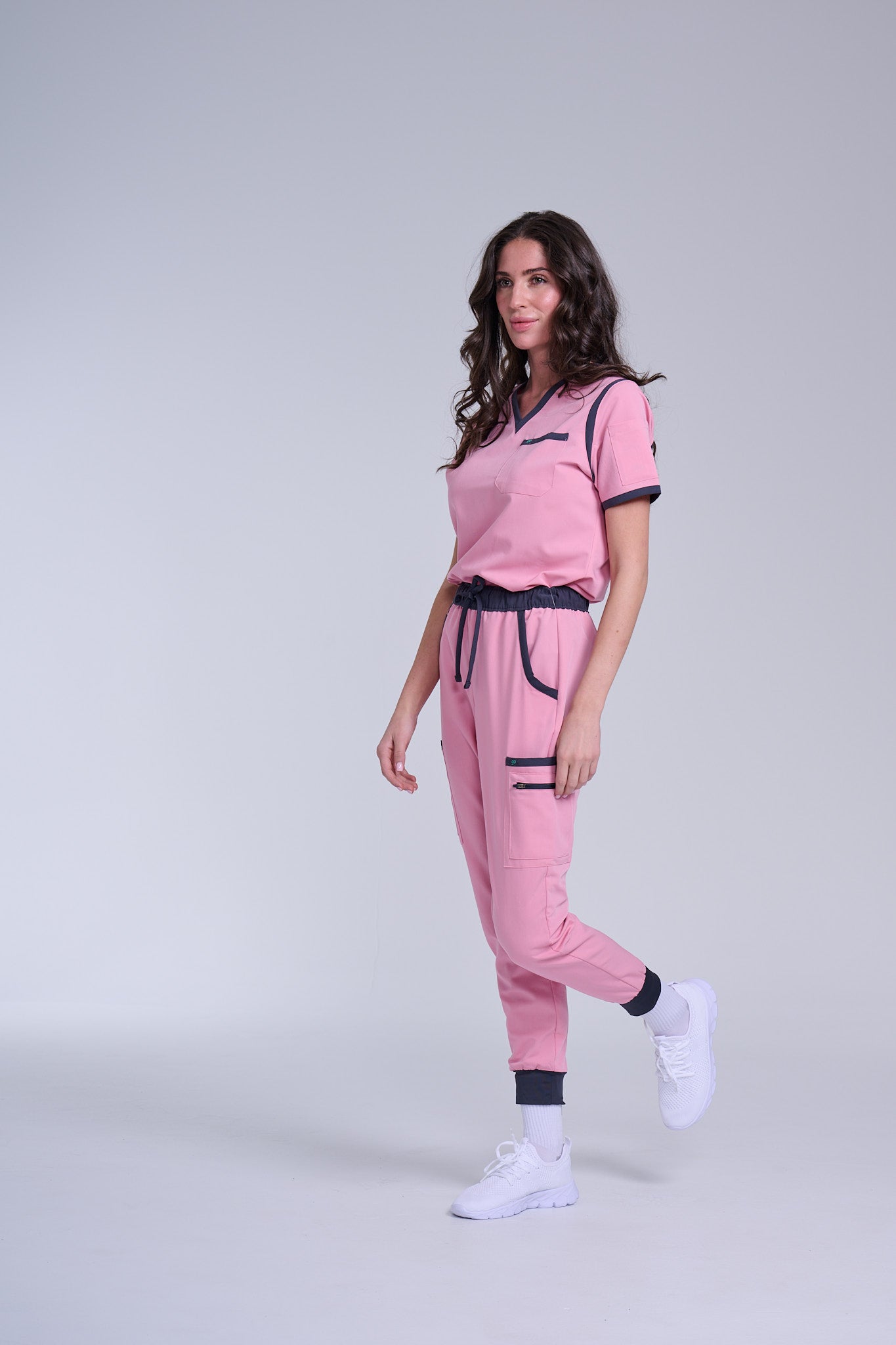 Women's Pink / Grey Jogger Scrub Pants