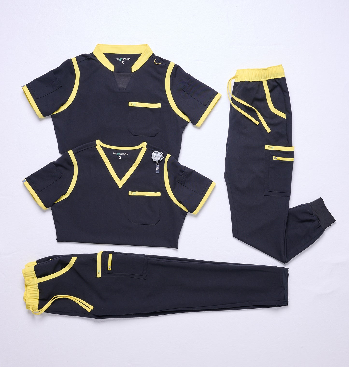 Women's Jet Black / Yellow Straight Scrub Pants