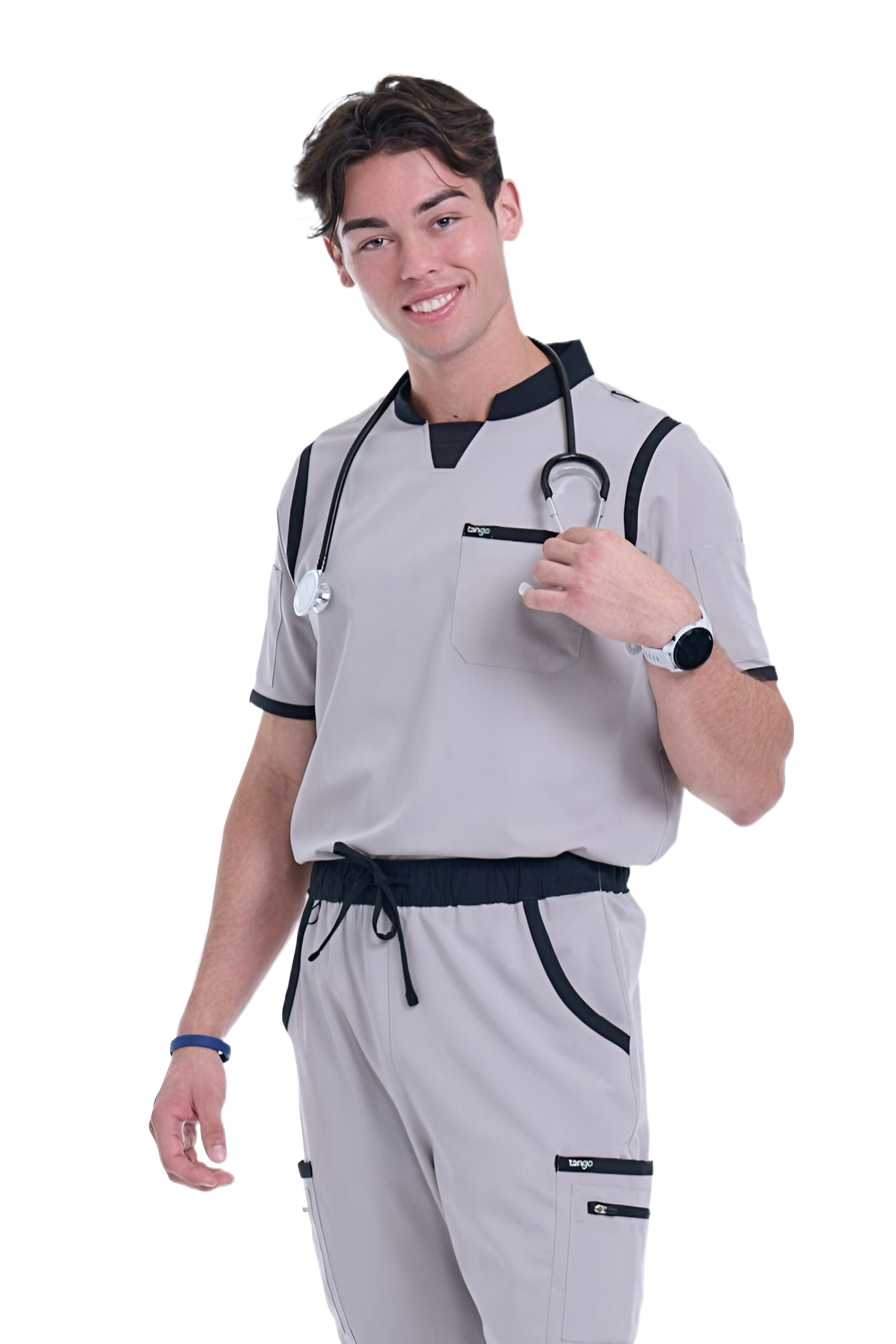 Men's Grey / Black C-Collar Scrub Top