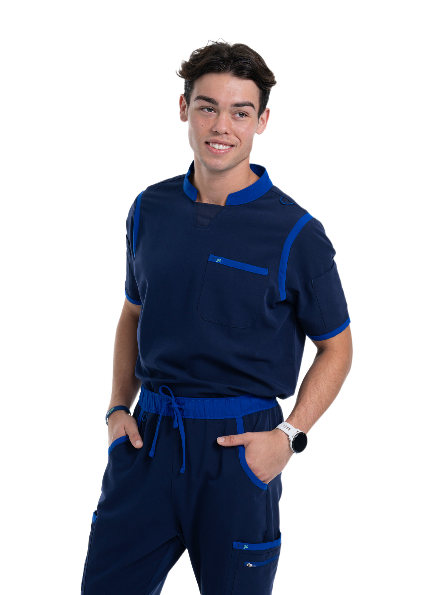 Men's Navy / Royal Blue C-Collar Scrub Top