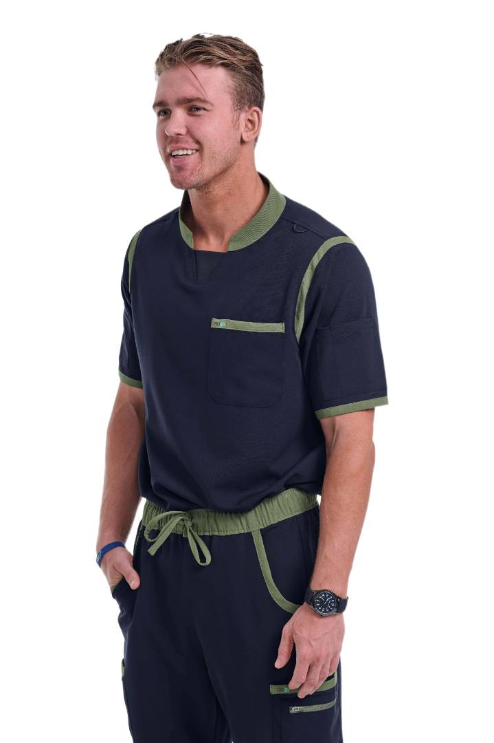 Men's Jet Black / Olive C-Collar Scrub Top