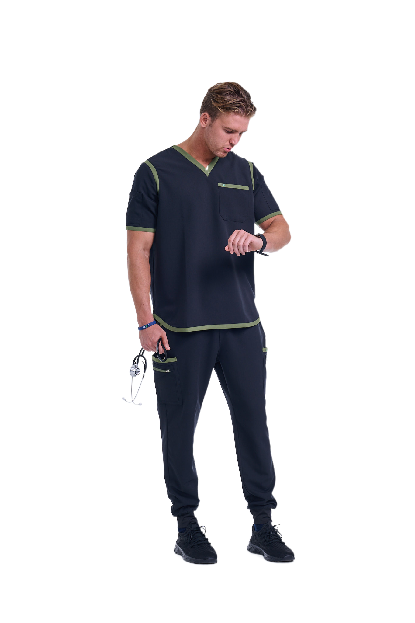 Men's Jet Black / Olive Jogger Scrub Pants