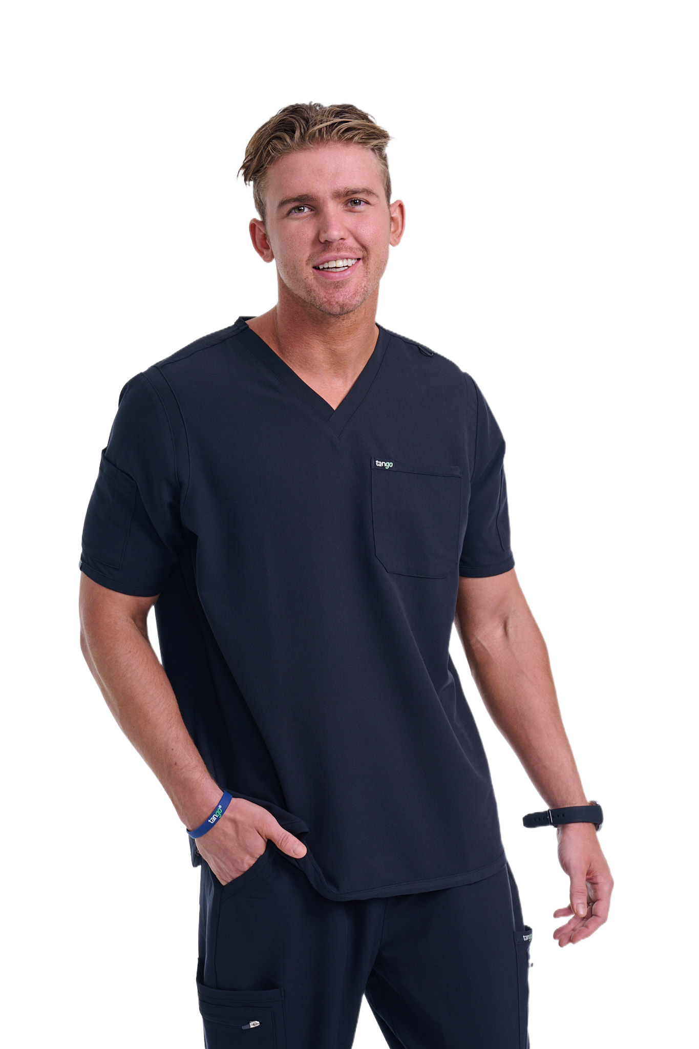 Men's Jet Black V-Neck Scrub Top