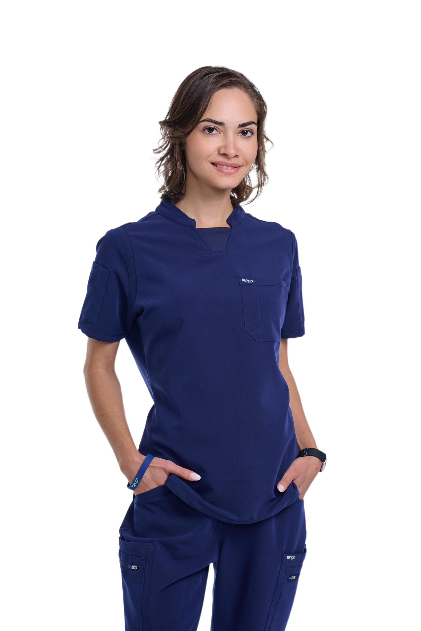 Women's Navy Blue C-Collar Scrub Top