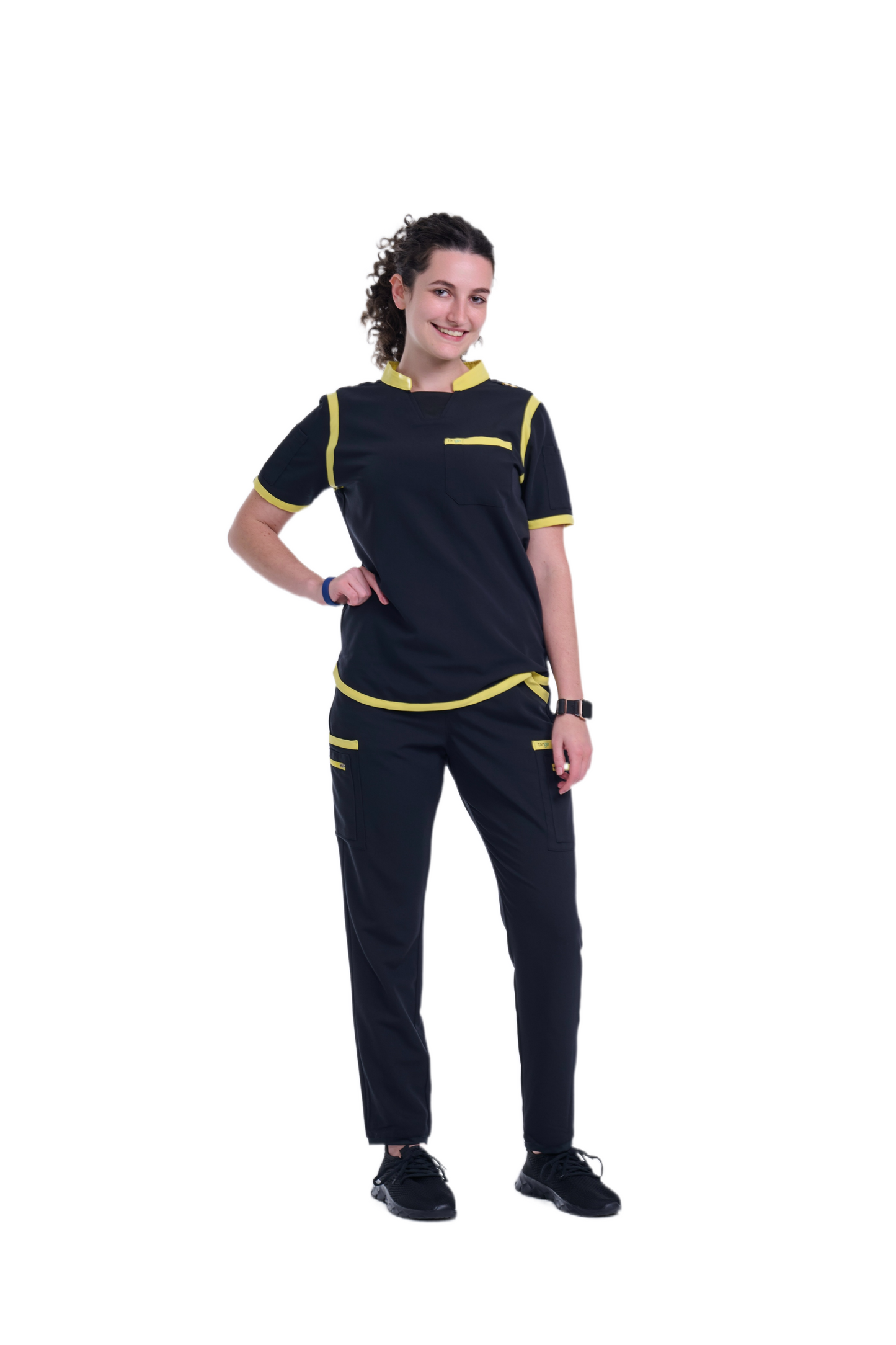 Women's Jet Black / Yellow Straight Scrub Pants