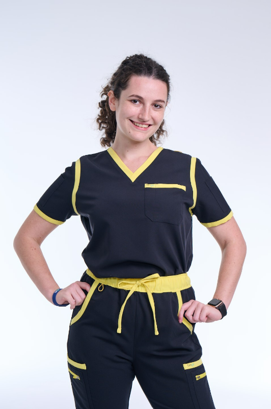 Women's Jet Black / Yellow V-Neck Scrub Top