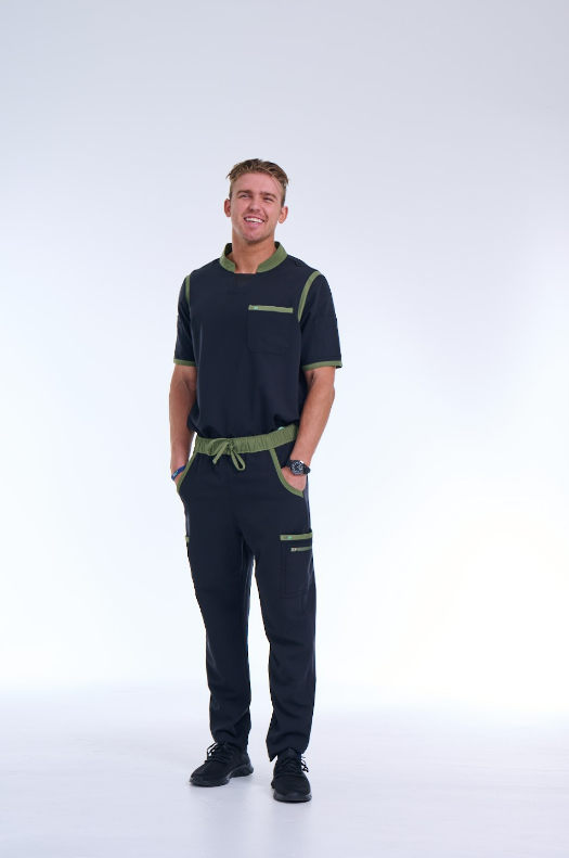 Men's Jet Black / Olive Straight Scrub Pants