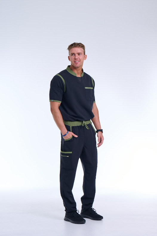 Men's Jet Black / Olive Straight Scrub Pants