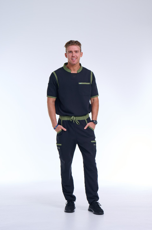 Men's Jet Black / Olive Straight Scrub Pants