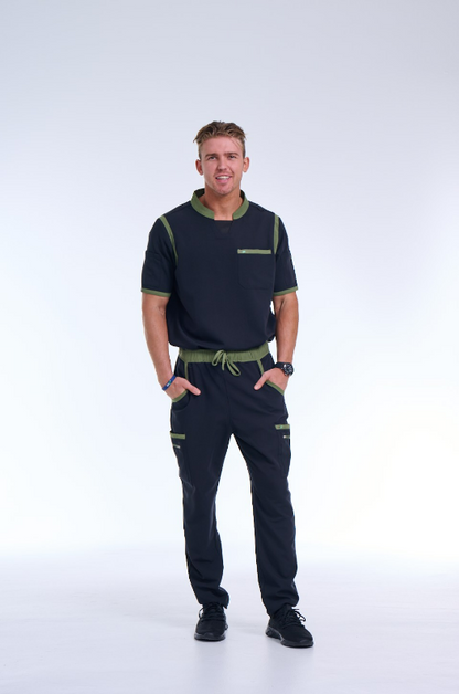 Men's Jet Black / Olive Straight Scrub Pants