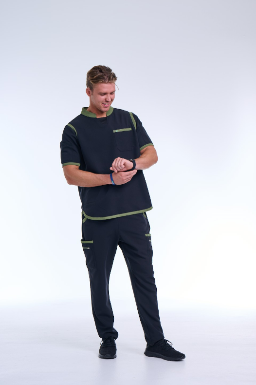 Men's Jet Black / Olive Straight Scrub Pants