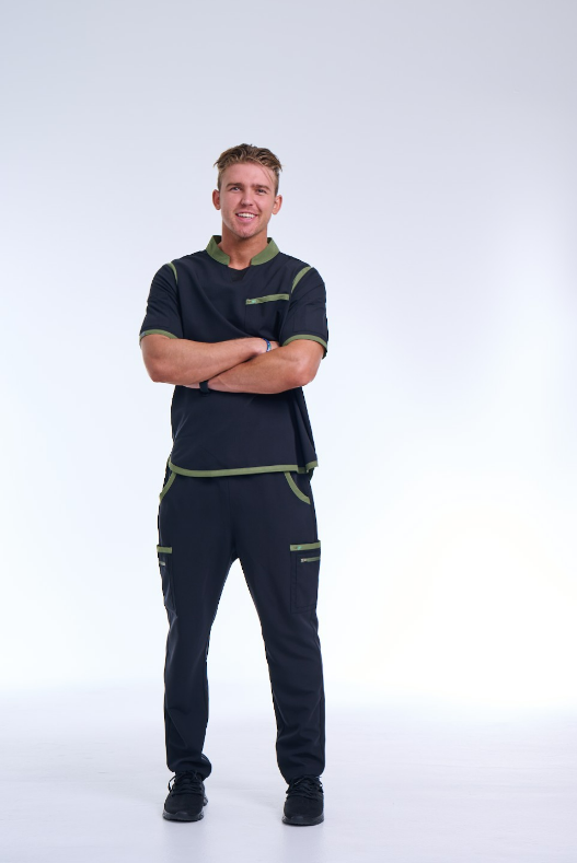 Men's Jet Black / Olive Straight Scrub Pants