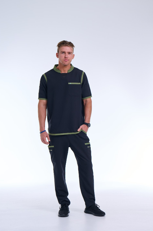 Men's Jet Black / Olive Straight Scrub Pants