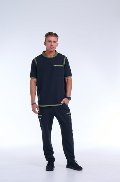 Men's Jet Black / Olive Straight Scrub Pants