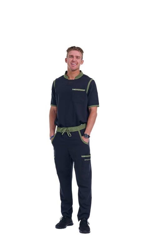 Men's Jet Black / Olive Straight Leg Scrub Pants