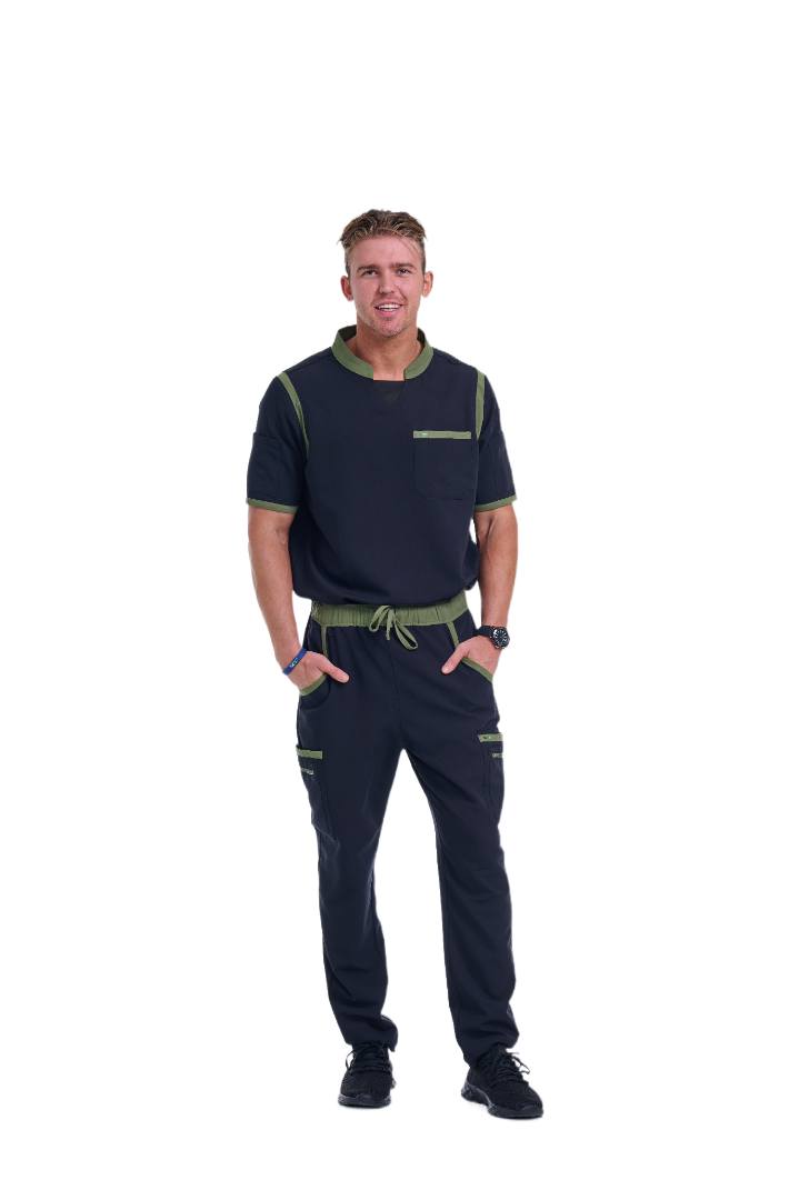 Men's Jet Black / Olive Straight Leg Scrub Pants