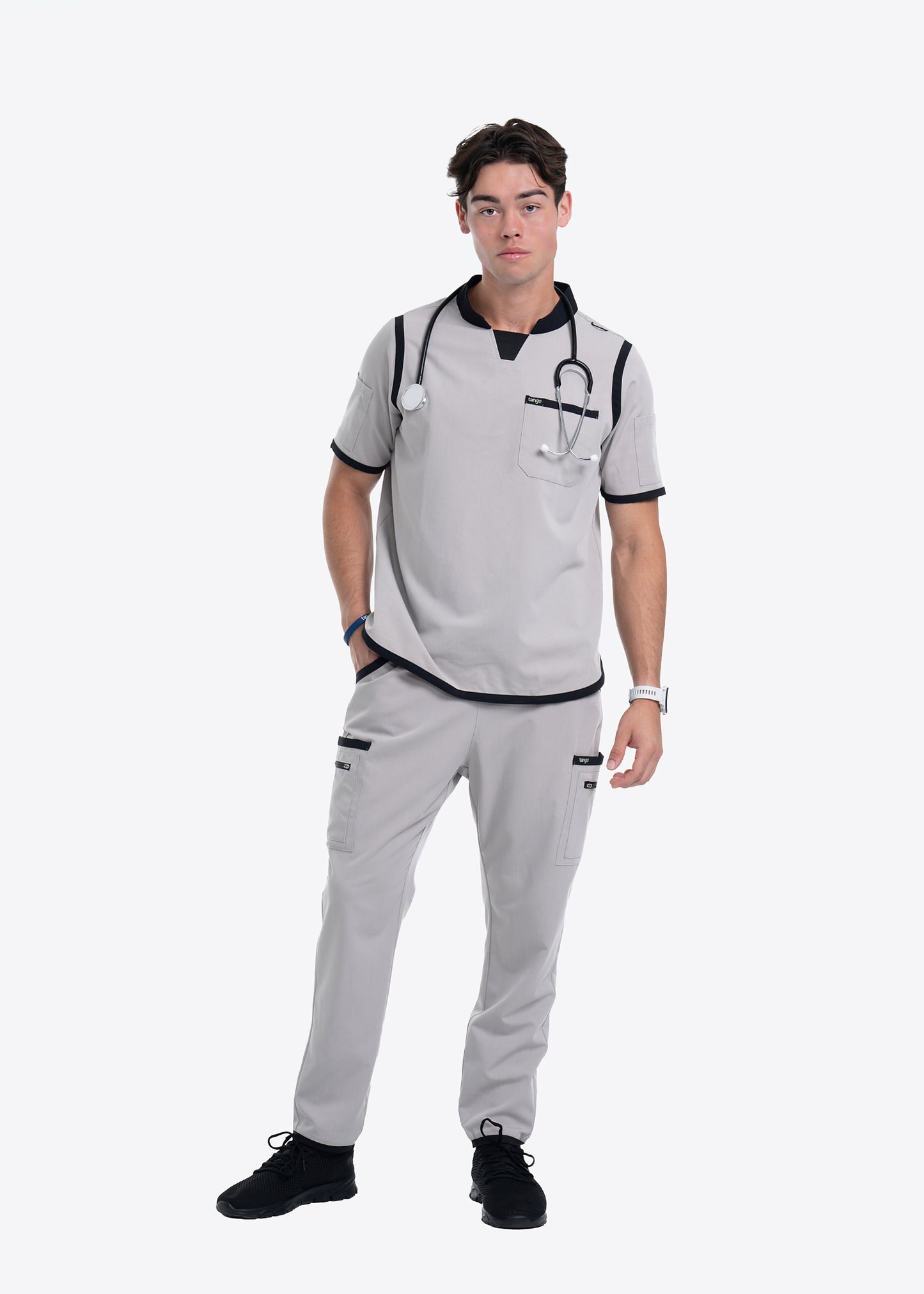 Men's Silver / Black Straight Scrub Pants