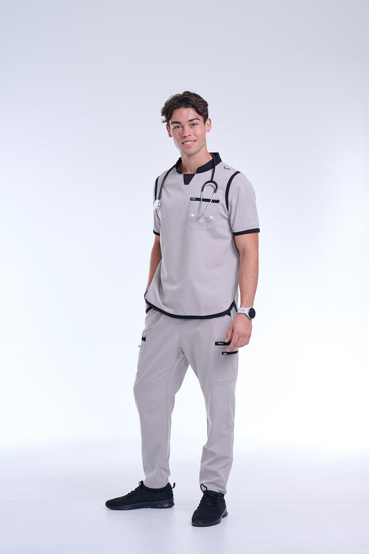 Men's Silver / Black Straight Scrub Pants